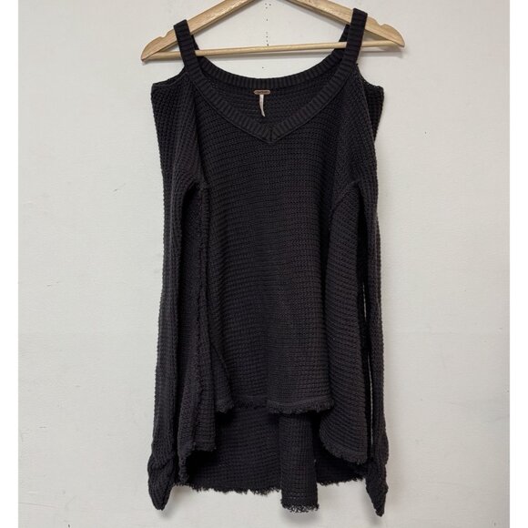 Free People Moonshine Oversize Gray Cold Shoulder Waffle Knit Asymmetrical XS - Picture 12 of 13